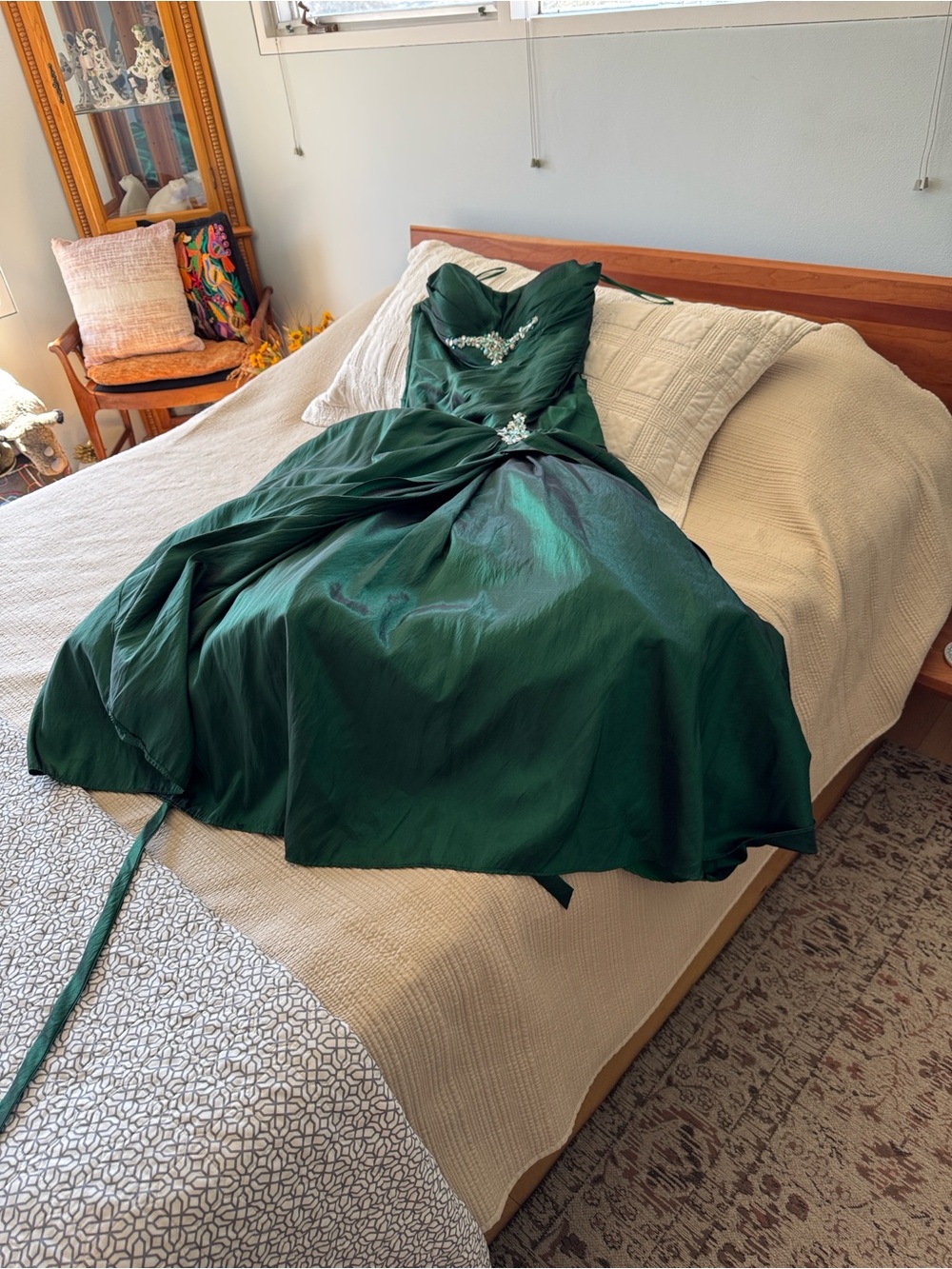 Wicked Green Taffeta Dress with Sparkling Beaded Detail size adjustable